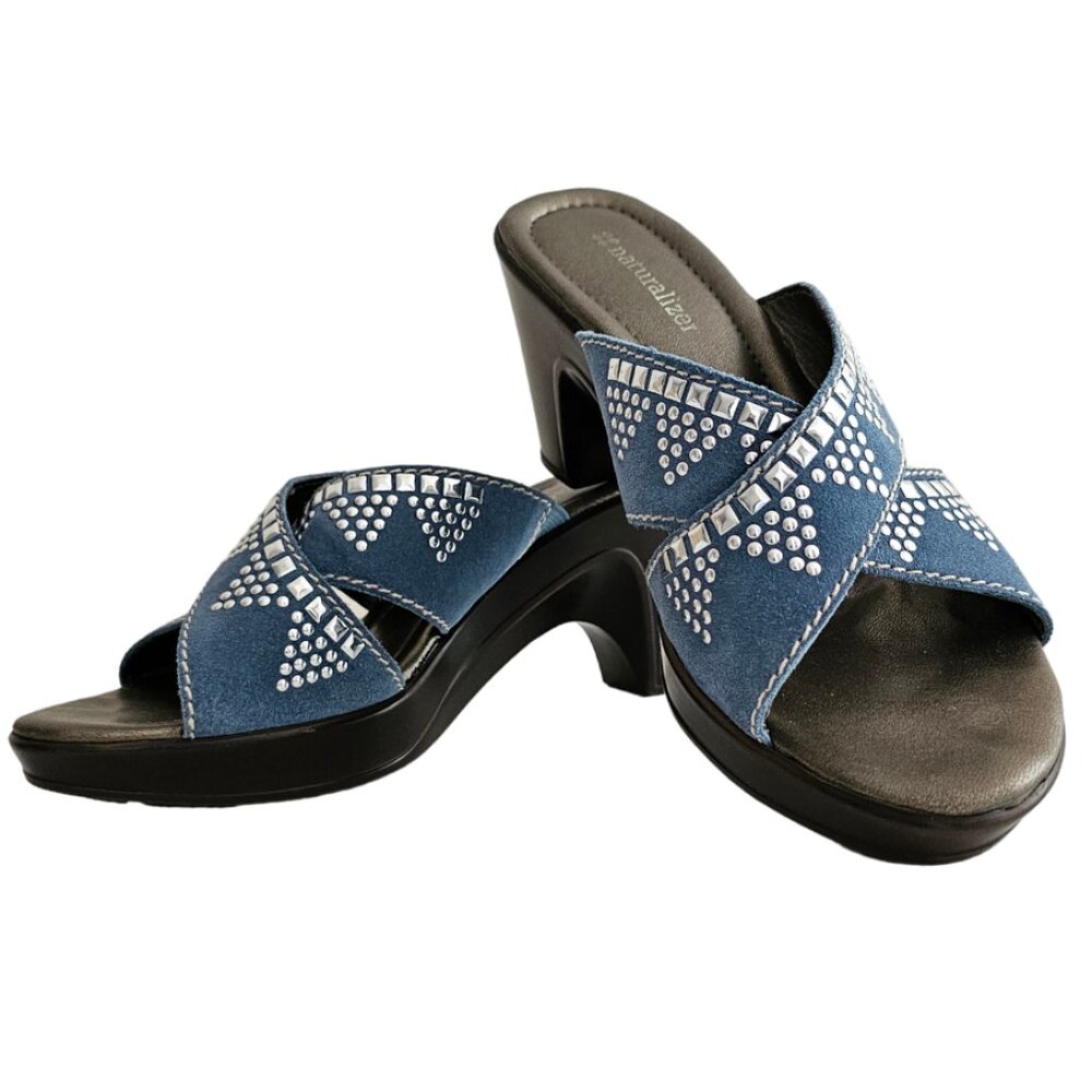 Naturalizer Bavaro Blue Jean Suede Heeled Sandals with Rhinestones | NIB | 6.5 M - Picture 5 of 14